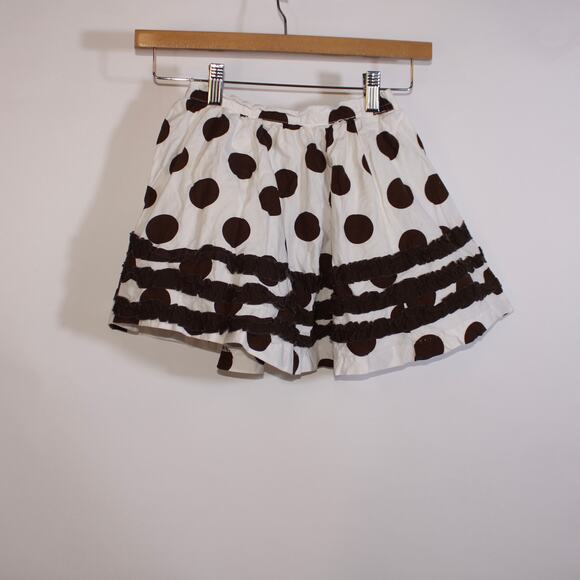 White And Brown Polka Dot Double Lined Mini Skirt With Ruffles Size 4 - Picture 2 of 4